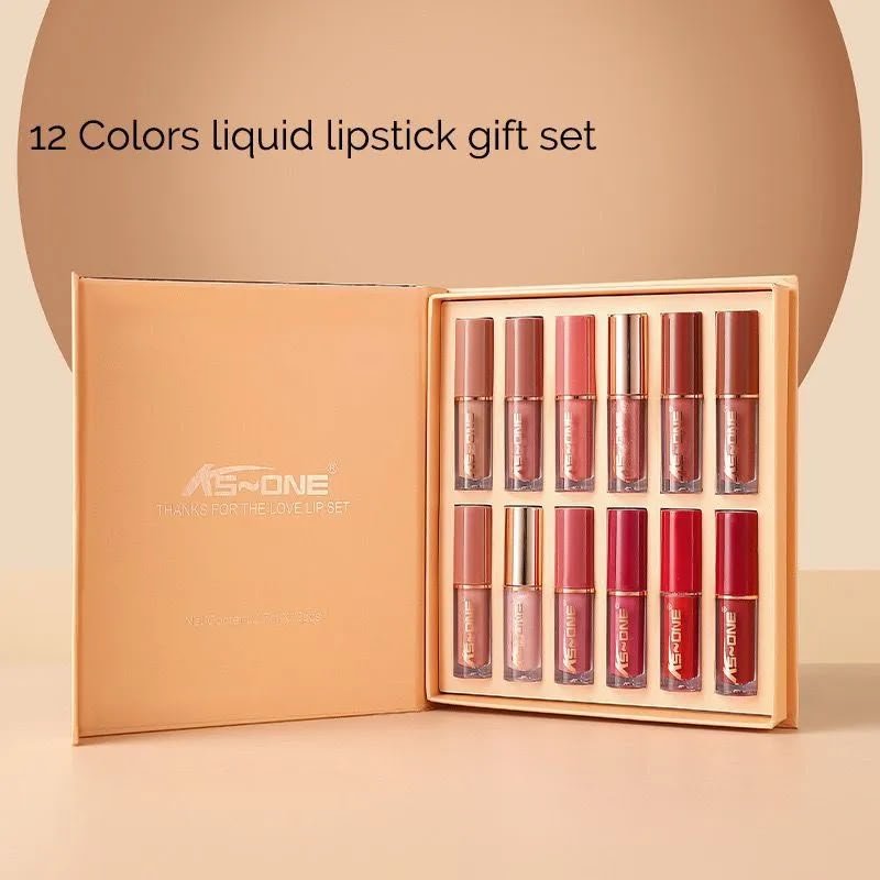 ME-ONE 12 Colors Liquid Lipstick Gift Set | The Love Lip Set | Matte + Glossy Nude & Red Shades | Long Lasting Waterproof